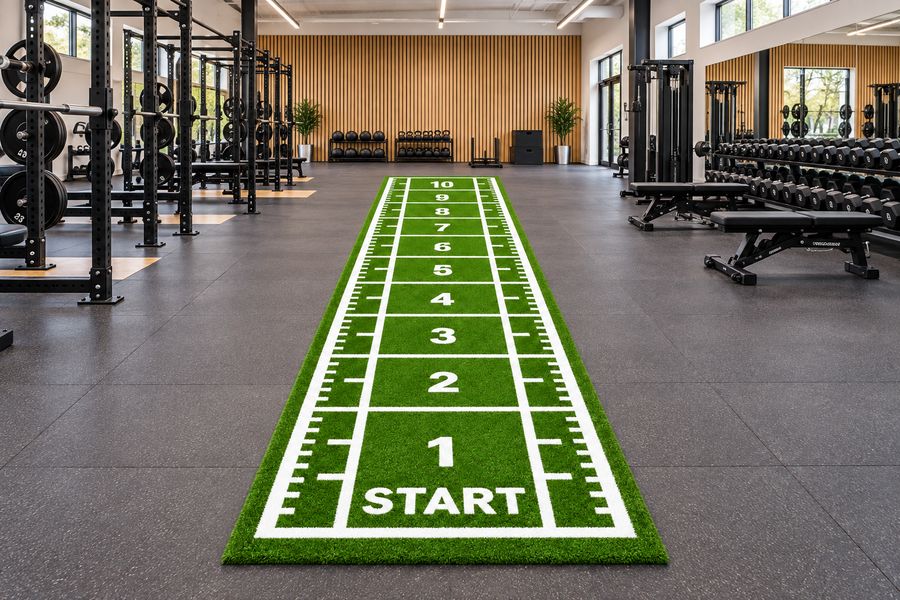 Green turf sprint lane with START marker