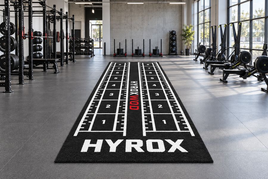 Black turf with HYROX WOD branding