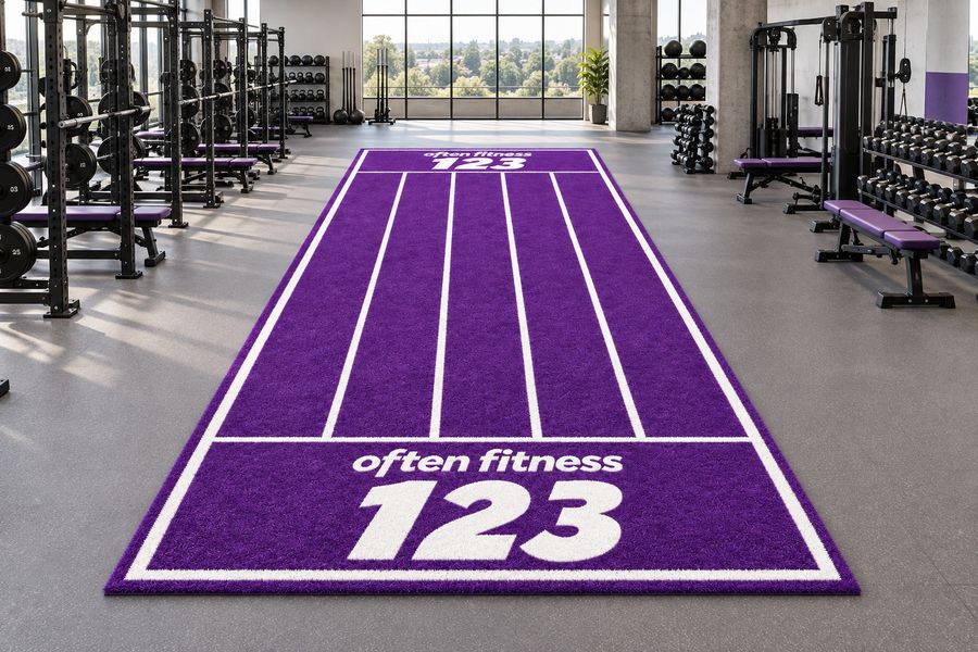 Purple training track with often fitness branding