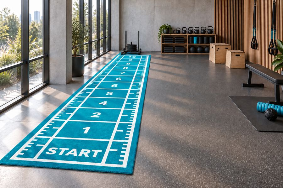 Blue and white training lane with START marker
