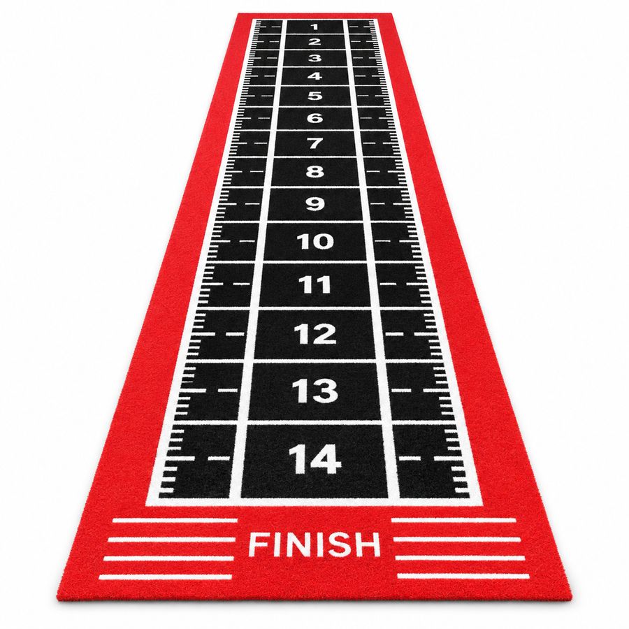 Red long jump turf with FINISH marker