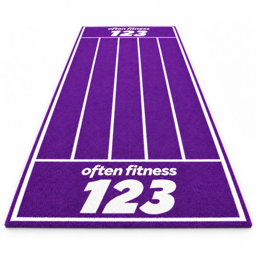 Purple track turf with often fitness branding