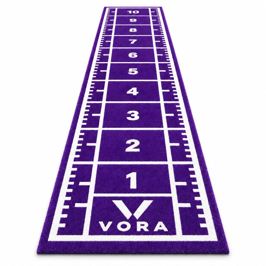 Purple lane turf with VORA branding