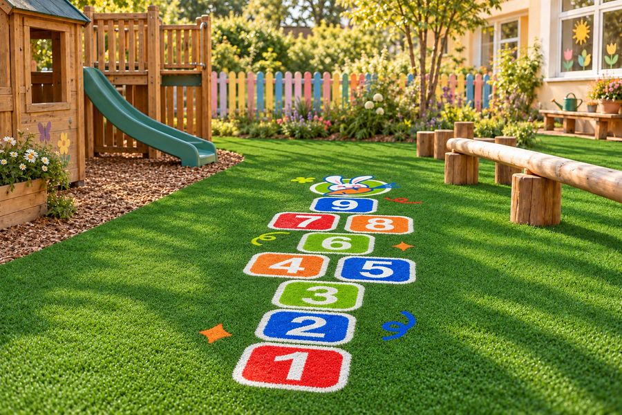 Kindergarten hopscotch turf with rabbit decorations