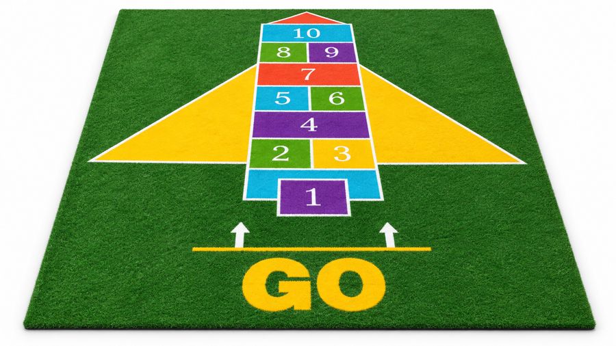 Rocket hopscotch turf with GO marker