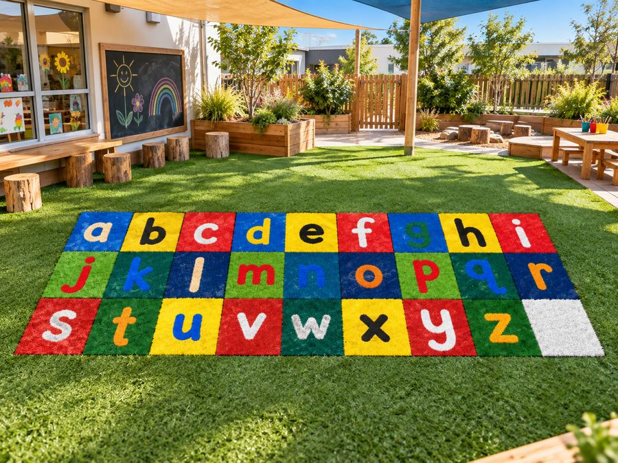 Outdoor alphabet turf in kindergarten yard
