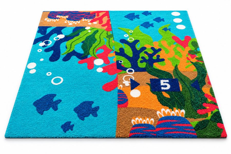 Ocean-themed kids turf with fish and corals