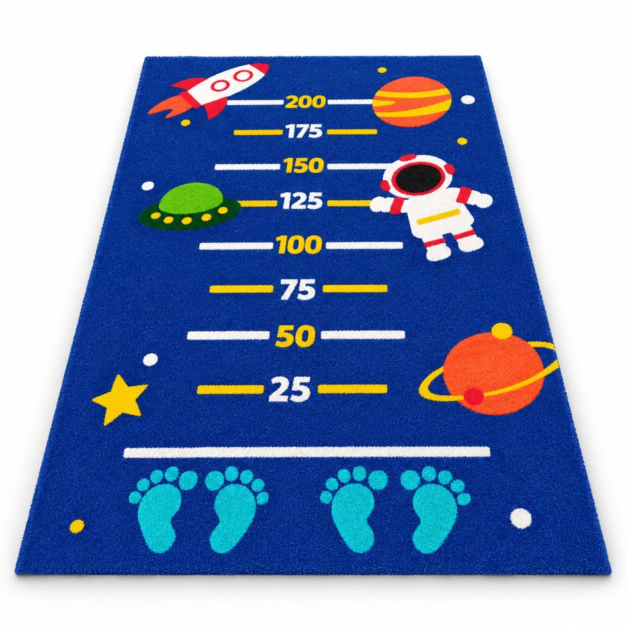 Space-themed turf with rocket and height scale