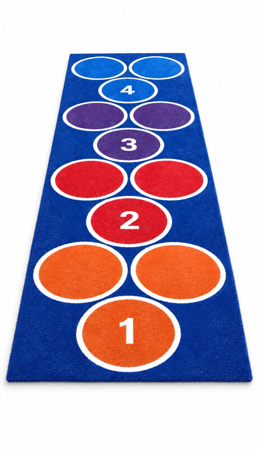 Blue hopscotch mat with numbered circles
