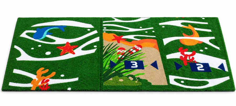 Ocean themed three-piece turf mat