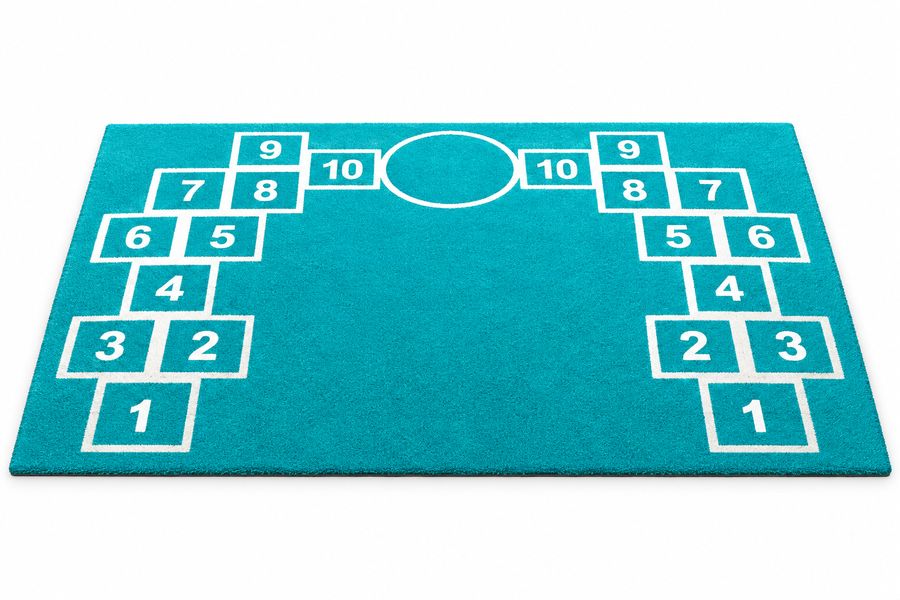 Green hopscotch turf with numbered squares