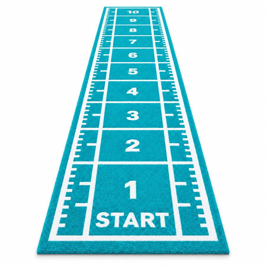 Custom printed gym sprint lane turf with START marker