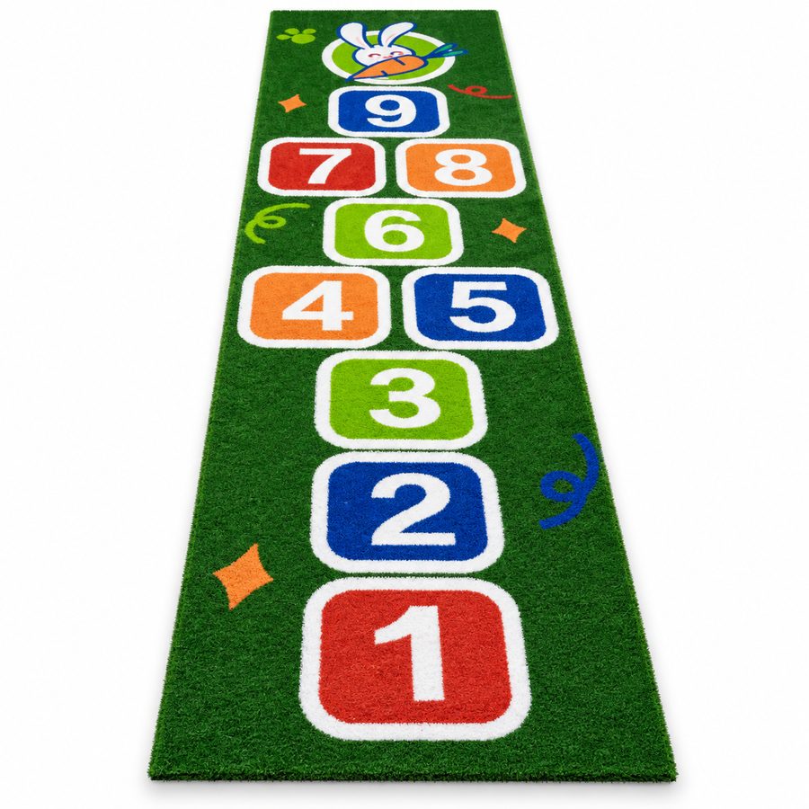 Colourful kids hopscotch turf mat